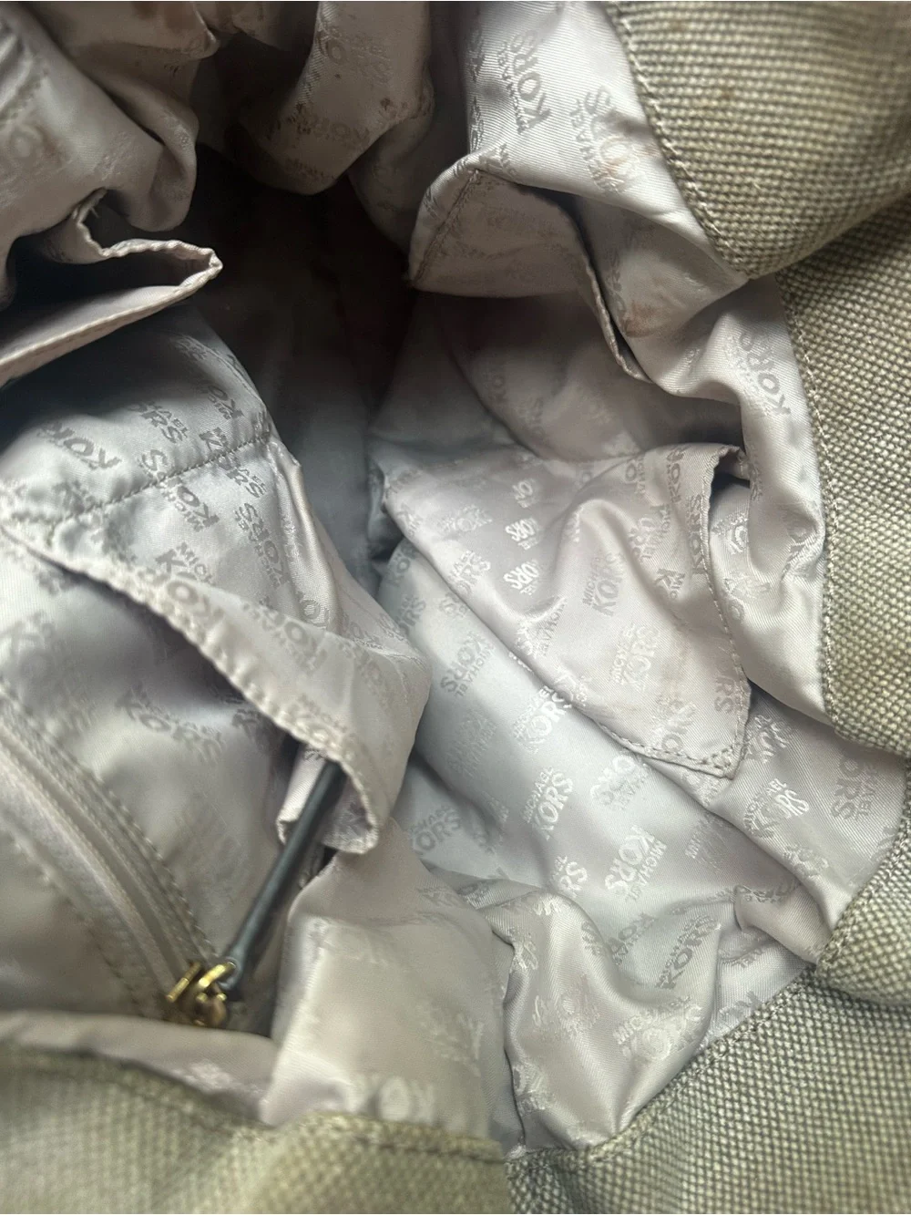 Michael Kors Beige Canvas Tote with Brown Leather Trim